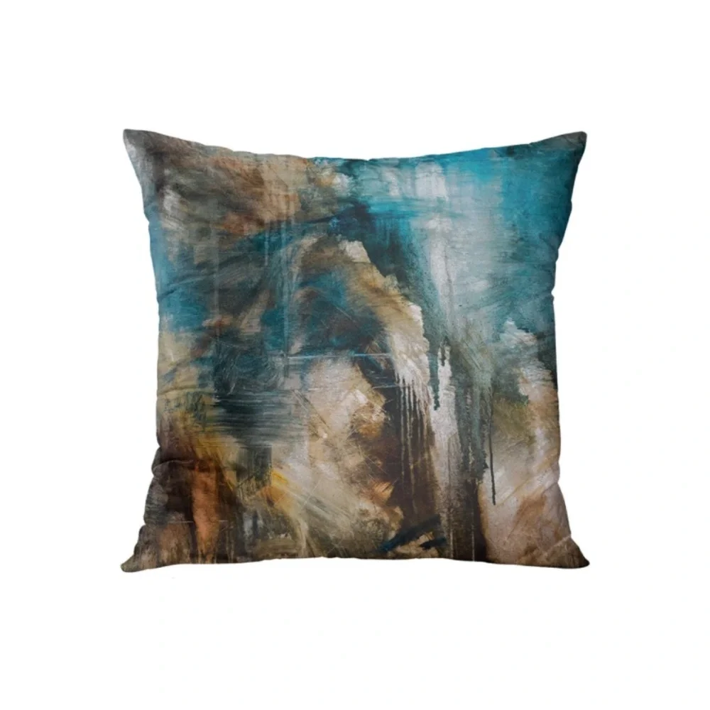 Luxury Home | Modern Teal & Brown Abstract Oil Painting Throw Pillow Covers